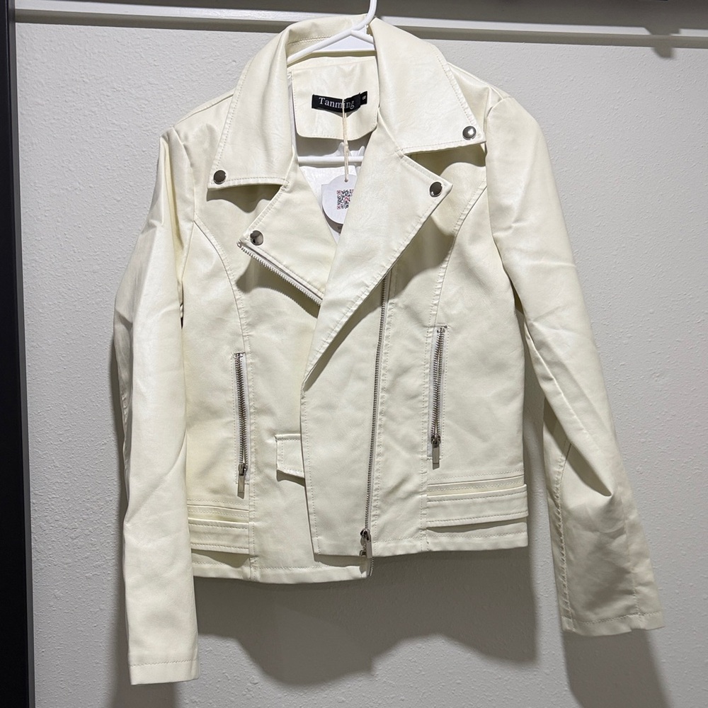 Women's Cream Leather Jacket